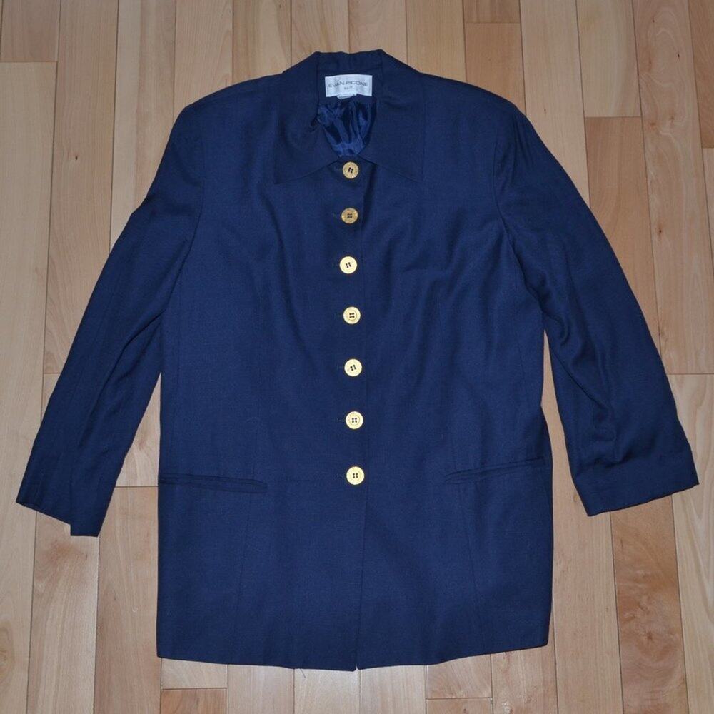 Vintage Evan Picone Suit Jacket Women's Size L Navy Blue with Gold Buttons